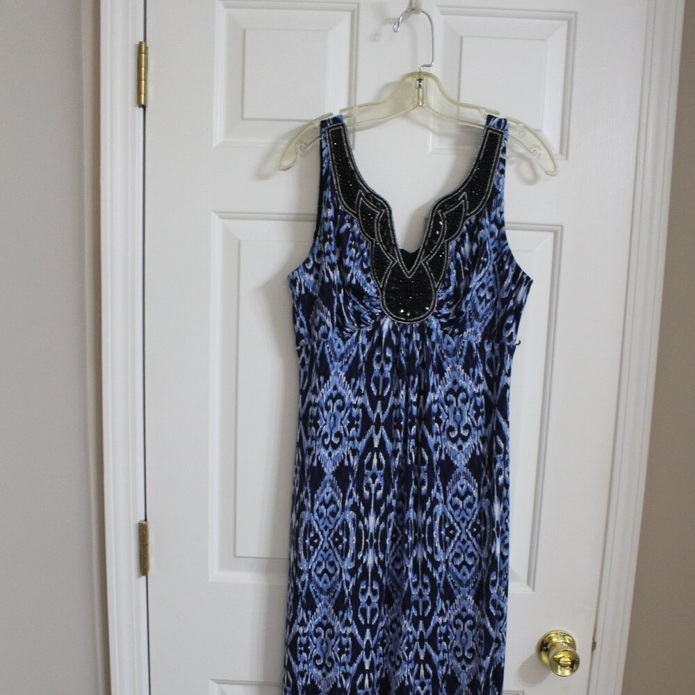RNStudio Maxi Dress Size 10, Blue/ Black Multicolor; sleeveless